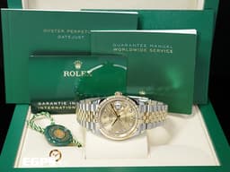 ROLEX 勞力士 蠔式 Datejust 36 蠔式日誌型 126233 <font color="#f5dea8">原廠鑽石時標香檳色面盤 18K黃金 半金款</font> DJ36 經典三角坑紋錶圈 <font color="#FF0000">2025年保卡 紀念型（Jubilee）五株錶帶</font> 自動上鍊 36mm