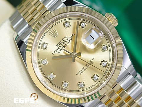 ROLEX 勞力士 蠔式 Datejust 36 蠔式日誌型 126233 原廠鑽石時標香檳色面盤 18K黃金 半金款 DJ36 經典三角坑紋錶圈 2025年保卡 紀念型（Jubilee）五株錶帶 自動上鍊 36mm