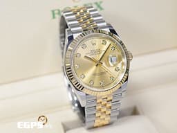 ROLEX 勞力士 蠔式 Datejust 36 蠔式日誌型 126233 <font color="#f5dea8">原廠鑽石時標香檳色面盤 18K黃金 半金款</font> DJ36 經典三角坑紋錶圈 <font color="#FF0000">2025年保卡 紀念型（Jubilee）五株錶帶</font> 自動上鍊 36mm