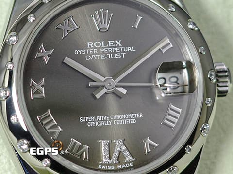 ROLEX 勞力士 Datejust 31 蠔式日誌型 178344 深灰色面盤 不鏽鋼 原廠雪花式鑲嵌鑽石錶圈、VI鑲鑽時標 經典 DJ31 台灣公司貨 紀念型（Jubilee）五銖錶帶 自動上鍊 31mm