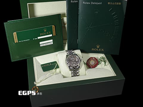 ROLEX 勞力士 Datejust 31 蠔式日誌型 178344 深灰色面盤 不鏽鋼 原廠雪花式鑲嵌鑽石錶圈、VI鑲鑽時標 經典 DJ31 台灣公司貨 紀念型（Jubilee）五銖錶帶 自動上鍊 31mm