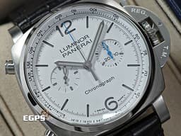 PANERAI 沛納海 Luminor Chrono PAM1218 計時碼表 <font color=#ffffff>白色三明治夜光面盤</font> PAM01218 <font color=#4169e1>藍色小秒針</font> 不鏽鋼 <font color=#FF0000>2024年保單</font> 自動上鍊 44mm