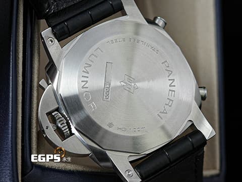 PANERAI 沛納海 Luminor Chrono PAM1218 計時碼表 白色三明治夜光面盤 PAM01218 藍色小秒針 不鏽鋼 2024年保單 自動上鍊 44mm