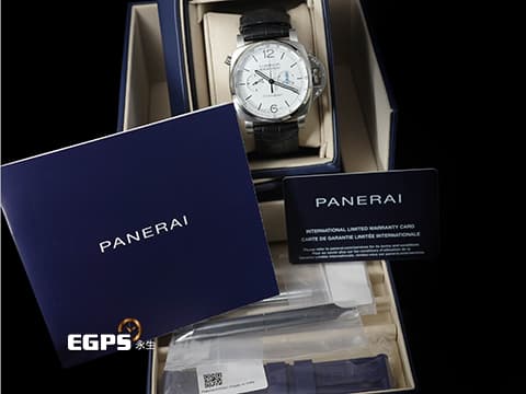 PANERAI 沛納海 Luminor Chrono PAM1218 計時碼表 白色三明治夜光面盤 PAM01218 藍色小秒針 不鏽鋼 2024年保單 自動上鍊 44mm