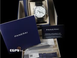 PANERAI 沛納海 Luminor Chrono PAM1218 計時碼表 <font color=#ffffff>白色三明治夜光面盤</font> PAM01218 <font color=#4169e1>藍色小秒針</font> 不鏽鋼 <font color=#FF0000>2024年保單</font> 自動上鍊 44mm