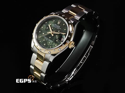 ROLEX 勞力士 Datejust 31 經典 DJ31 蠔式日誌型 278343RBR 18K黃金鋼材質 天綠色花朵圖案面盤鑲24顆鑽石 原廠圓拱形鑲鑽錶圈 2024年新式保卡 自動上鍊 31mm