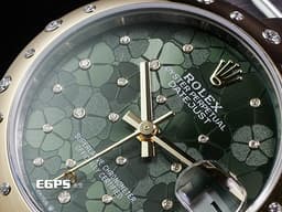 ROLEX 勞力士 DateJust 31 蠔式日誌型 278343RBR <font color=#6D8E23>原廠鑽圈、鑲鑽橄欖綠色花朵面盤 繡球花</font> 278343 RBR 半金款 18K黃金 <font color=#FF0000>2024年新式保卡 蠔式（Oyster）三節板帶</font> 自動上鍊 31mm
