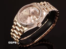 ROLEX 勞力士 Day-Date 36 蠔式 星期日曆型 128235&nbsp;<font color="#f3baa1">玫瑰金色面盤 原廠鑽石時標 永恆玫瑰金</font> DD36 經典三角坑紋錶圈 <font color="#FF0000">2020年保卡 元首型（President）錶帶 總統帶</font> 自動上鍊 36mm