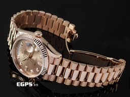 ROLEX 勞力士 Day-Date 36 蠔式 星期日曆型 128235&nbsp;<font color="#f3baa1">玫瑰金色面盤 原廠鑽石時標 永恆玫瑰金</font> DD36 經典三角坑紋錶圈 <font color="#FF0000">2020年保卡 元首型（President）錶帶 總統帶</font> 自動上鍊 36mm