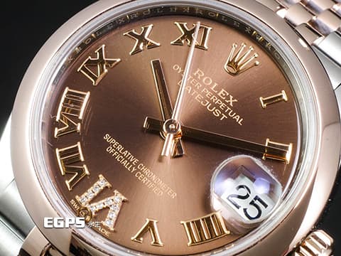 ROLEX 勞力士 DateJust 278241 玫瑰金 巧克力面盤 羅馬時標  原廠鑲嵌VI鑽石時標   2021年新式保卡  自動上鍊 31mm