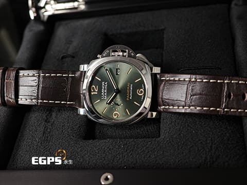 PANERAI 沛納海 Luminor Marina Platinumtech 3 Days PAM1116 橄欖綠色太陽紋三明治夜光面盤 三日鍊 PT950 鉑金材質 PAM01116 小秒針 Luminor系列70週年款 限量70只 保固70年 2021年保單 自動上鍊 44mm