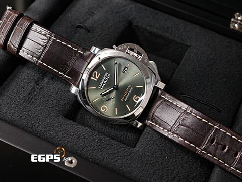 PANERAI 沛納海 Luminor Marina Platinumtech 3 Days PAM1116 橄欖綠色太陽紋三明治夜光面盤 三日鍊 PT950 鉑金材質 PAM01116 小秒針 Luminor系列70週年款 限量70只 保固70年 2021年保單 自動上鍊 44mm