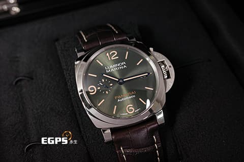 PANERAI 沛納海 Luminor Marina Platinumtech 3 Days PAM1116 橄欖綠色太陽紋三明治夜光面盤 三日鍊 PT950 鉑金材質 PAM01116 小秒針 Luminor系列70週年款 限量70只 保固70年 2021年保單 自動上鍊 44mm