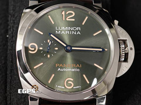 PANERAI 沛納海 Luminor Marina Platinumtech 3 Days PAM1116 橄欖綠色太陽紋三明治夜光面盤 三日鍊 PT950 鉑金材質 PAM01116 小秒針 Luminor系列70週年款 限量70只 保固70年 2021年保單 自動上鍊 44mm