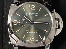 PANERAI 沛納海 Luminor Marina Platinumtech 3 Days PAM1116 <font color=#01B468>橄欖綠色太陽紋三明治夜光面盤</font> 三日鍊 <font color=#84C1FF>PT950 鉑金材質</font> PAM01116 小秒針 <font color=#ff0000>Luminor系列70週年款 限量70只 保固70年 2021年保單</font> 自動上鍊 44mm