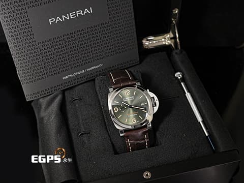 PANERAI 沛納海 Luminor Marina Platinumtech 3 Days PAM1116 橄欖綠色太陽紋三明治夜光面盤 三日鍊 PT950 鉑金材質 PAM01116 小秒針 Luminor系列70週年款 限量70只 保固70年 2021年保單 自動上鍊 44mm