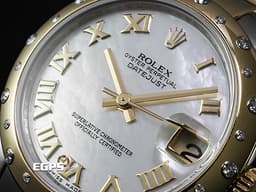 ROLEX 勞力士 Datejust 178343 18K黃金&不鏽鋼材質 半金款 <font color=#ffff00>白色珍珠貝殼面 原廠雪花鑲嵌鑽石錶圈</font> 自動上鏈 31mm