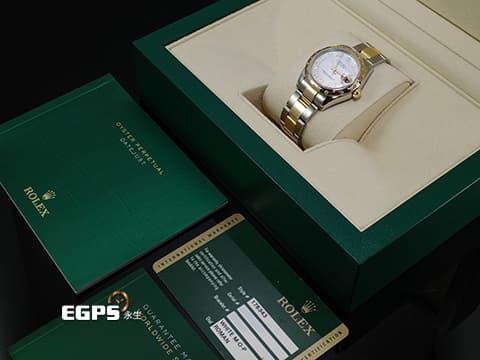 ROLEX 勞力士 Datejust 178343 18K黃金&amp;不鏽鋼材質 半金款 白色珍珠貝殼面 原廠雪花鑲嵌鑽石錶圈 自動上鏈 31mm