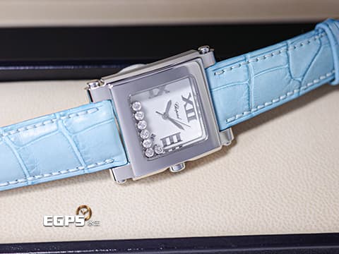 CHOPARD 蕭邦 Happy Sport Square 快樂鑽 方形 278495-3001 原廠7顆跑鑽  不鏽鋼 2024年保單 石英腕錶 38mm