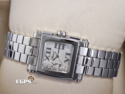 CHOPARD 蕭邦 Happy Sport Square 快樂鑽 方形 278516-3006 珍珠母貝面盤 原廠5顆跑鑽  不鏽鋼 2024年保單 石英腕錶 22mm