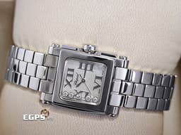 CHOPARD 蕭邦 Happy Sport Square 快樂鑽 方形 278516-3006 <font color=#cadff0>珍珠母貝面盤 原廠5顆跑鑽 </font> 不鏽鋼 <font color=#FF0000>2024年保單</font> 石英腕錶 22mm