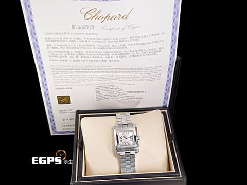 CHOPARD 蕭邦 Happy Sport Square 快樂鑽 方形 278516-3006 珍珠母貝面盤 原廠5顆跑鑽  不鏽鋼 2024年保單 石英腕錶 22mm