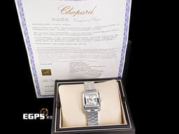 CHOPARD 蕭邦 Happy Sport Square 快樂鑽 方形 278516-3006 <font color=#cadff0>珍珠母貝面盤 原廠5顆跑鑽 </font> 不鏽鋼 <font color=#FF0000>2024年保單</font> 石英腕錶 22mm