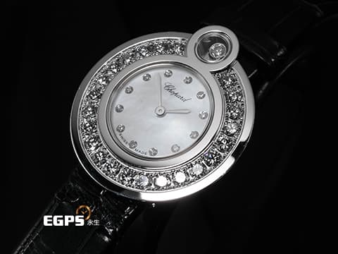 CHOPARD 蕭邦 Happy Sport 快樂鑽 204407-1002 原廠圓形跑鑽 白色貝母面盤 原廠鑲嵌鑽石時標、錶圈 2023年保單 台灣公司貨 新錶訂價：774,000元 石英機芯 30mm