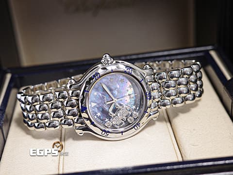 CHOPARD 蕭邦 Happy Sport Zodiac 快樂鑽 星座 278440-3009 藍色面盤 原廠雙子座造型跑鑽 不鏽鋼 2024年保單 石英腕錶 33mm