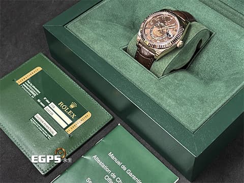 ROLEX 勞力士 Sky-Dweller 天行者 326135 年曆錶 沙羅系統 玫瑰金  巧克力面盤 皮帶款    2014年保卡 天行者專屬稀有綠盒  自動上鍊  42mm