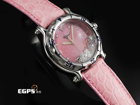 CHOPARD 蕭邦 Happy Sport Zodiac 快樂鑽 星座 雙魚座 288347-3013  粉色面盤 原廠雙魚座造型跑鑽 不鏽鋼 2024年保單 石英機芯 38mm