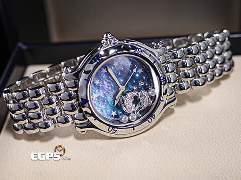 CHOPARD 蕭邦 Happy Sport Zodiac 快樂鑽 星座 278440-3006 藍色面盤 原廠雙魚座造型跑鑽 不鏽鋼 2024年保單 石英腕錶 33mm