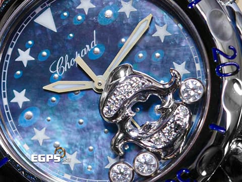 CHOPARD 蕭邦 Happy Sport Zodiac 快樂鑽 星座 278440-3006 藍色面盤 原廠雙魚座造型跑鑽 不鏽鋼 2024年保單 石英腕錶 33mm