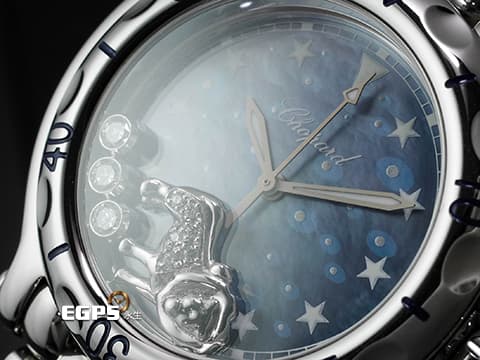 CHOPARD 蕭邦 Happy Sport Zodiac 快樂鑽 星座 278440-3011 藍色面盤 原廠獅子座造型跑鑽 不鏽鋼 2024年保單 石英腕錶 33mm