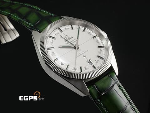 OMEGA 歐米茄 星座系列 Globemaster 130.93.41.22.99.002 13093412299002 950鉑金材質 年曆錶 綠色琺瑯18K白金天文台徽章錶背 噴砂950鉑金 Pie Pan Dial-多邊型立體面盤 限量發行52支 2022年保卡 未使用珍藏品 新錶訂價：1,536,900元 自動上鏈 41mm