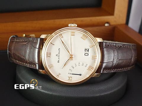 BLANCPAIN 寶鉑 Villeret 大日曆 逆跳 6668 3642 55A 18K玫瑰金材質 三日鍊 蛋白色面盤  2024年保單  自動上鍊 40mm