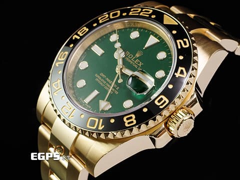 ROLEX 勞力士 GMT-MASTER II 格林威治型 116718LN 兩地時間 18K黃金材質  品味獨特風格的絕版停產款~  綠面金針錶盤  2019年保卡 保有部分原廠膠膜&nbsp; 自動上鏈 40mm
