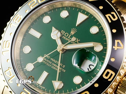 ROLEX 勞力士 GMT-MASTER II 格林威治型 116718LN 兩地時間 18K黃金材質  品味獨特風格的絕版停產款~  綠面金針錶盤  2019年保卡 保有部分原廠膠膜&nbsp; 自動上鏈 40mm