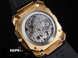 BVLGARI 寶格麗 Octo Finissimo Chrono GMT 系列 103468 18K玫瑰金材質 兩地時區 計時腕錶 <font color=#ffa07a>18K玫瑰金錶冠鑲飾黑色陶瓷 太陽紋棕色漆面錶盤飾</font> 八角形多稜角設計錶框 超薄 <font color=#FF0000>2023年保卡 </font> 自動上鍊 43mm