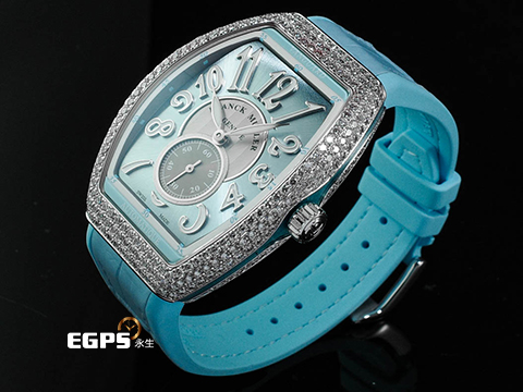 Franck Muller 法蘭穆勒 FM Vanguard Lady Slim Vintage V35 S 水藍色面盤 原廠鑲嵌308顆頂級天然美鑽（約4.44克拉）小秒針 不鏽鋼 2026年保單 新錶訂價：789,000元&nbsp;自動上鍊 35x46.3mm