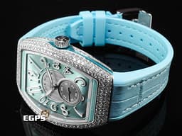 Franck Muller 法蘭穆勒 FM Vanguard Lady Slim Vintage V35 S <font color="#00bfff">水藍色面盤 原廠鑲嵌308顆頂級天然美鑽（約4.44克拉）</font>小秒針 不鏽鋼 <font color="#ff0000">2026年保單 新錶訂價：789,000元</font>&nbsp;自動上鍊 35x46.3mm