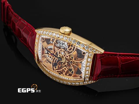 Franck Muller 法蘭穆勒 FM Cintrée Curvex 8880 B S6 18K玫瑰金材質 原廠鑲嵌鑽石錶圈、錶扣 18K玫瑰金材質鏤空面盤 機芯工藝結構一覽無遺  新錶訂價：約2,415,330元 手動上鍊 39x55mm