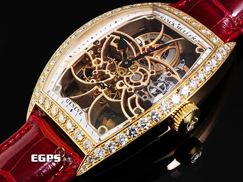 Franck Muller 法蘭穆勒 FM Cintrée Curvex 8880 B S6 18K玫瑰金材質 原廠鑲嵌鑽石錶圈、錶扣 18K玫瑰金材質鏤空面盤 機芯工藝結構一覽無遺  新錶訂價：約2,415,330元 手動上鍊 39x55mm