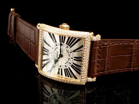 FRANCK MULLER 法蘭穆勒 Master Square 6002M QZ R 18K玫瑰金材質 精鑲鑽石錶圈、錶扣 羅馬數字時標 石英機芯 32mm