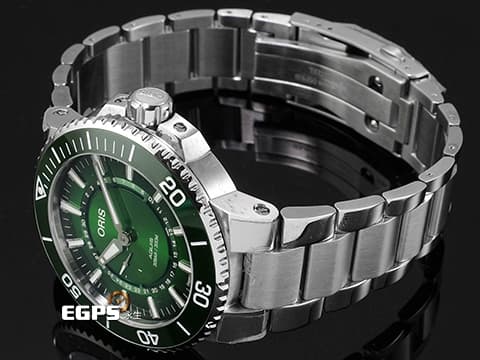 ORIS 豪利時 Aquis Hangang Small Second Date 時間之海 7734 漢江限量版 0174377344187 綠色陶瓷錶圈、綠色面盤 綠水鬼 小秒針 不鏽鋼 2020年保卡 限量2000支 潛水錶 自動上鏈 43.5mm