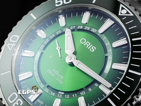 ORIS 豪利時 Aquis Date 時間之海 0174377344187 不鏽鋼材質 綠色陶瓷錶圈、面盤 綠水鬼 環狀日期顯示功能 2021年保卡 漢江限定版 限量2000支 自動上鏈 43.5mm