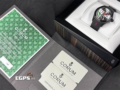 CORUM 崑崙 Bubble 泡泡錶 L082 / 03245  大泡泡神奇博彩腕錶 Poker Games 黑色PVD不鏽鋼金屬材質 特殊半球體拱形雙面玻璃鏡面 撲克牌桌彩繪面盤  全球限量88只 自動上鍊 42mm