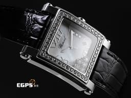 CHOPARD 蕭邦 Happy Sport Square 快樂鑽 方形 28/8448-20 不鏽鋼材質 <font color=#ffff00>原鑲鑲嵌44顆鑽石（1.76克拉）錶圈</font> <font color=#FF0000>白色貝母面盤 5顆快樂跑鑽（0.5克拉）</font> 石英機芯 35.5mm