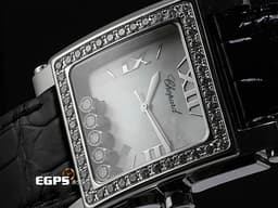 CHOPARD 蕭邦 Happy Sport Square 快樂鑽 方形 28/8448-20 不鏽鋼材質 <font color=#ffff00>原鑲鑲嵌44顆鑽石（1.76克拉）錶圈</font> <font color=#FF0000>白色貝母面盤 5顆快樂跑鑽（0.5克拉）</font> 石英機芯 35.5mm