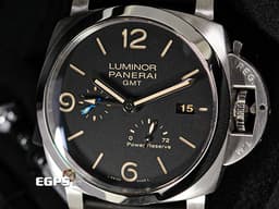 PANERAI 沛納海 Luminor 1950 3 Days GMT Power Reserve PAM01321 <font color=#be9672>經典三明治面盤 淡褐色夜光時標 菸草面</font> 藍色小秒針 PAM1321 三日鍊 GMT 兩地時間 動能儲存顯示 <font color=#FF0000> 2020年保單</font> 自動上鍊  44mm